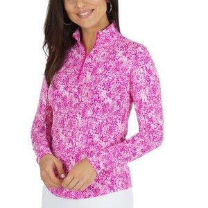 IBKUL Mock Neck Half Zip Long Sleeve Top UPF50+ Sun Shirt Size XL Abstract Pink